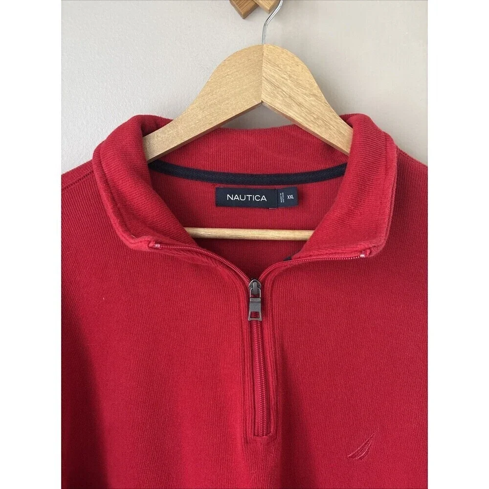 Nautica Men’s XXL Red Quarter Zip Knit Sweater Pullover Classic Cotton